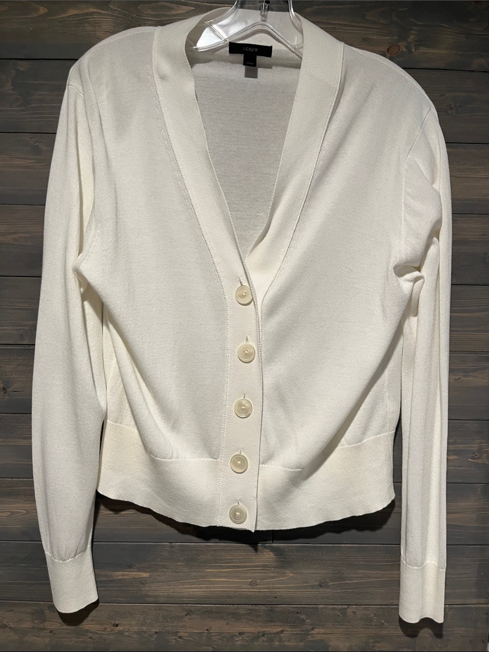 J. Crew Cream Button-Front V-Neck Cardigan L
